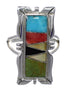 Southwestern Silver Multicolor Inlay Ring Size 8-1/4 QX75877
