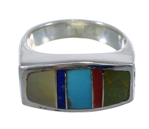 Silver Southwestern Multicolor Inlay Ring Size 4-3/4 QX75893