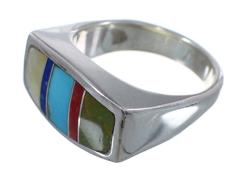 Silver Southwestern Multicolor Inlay Ring Size 4-3/4 QX75893