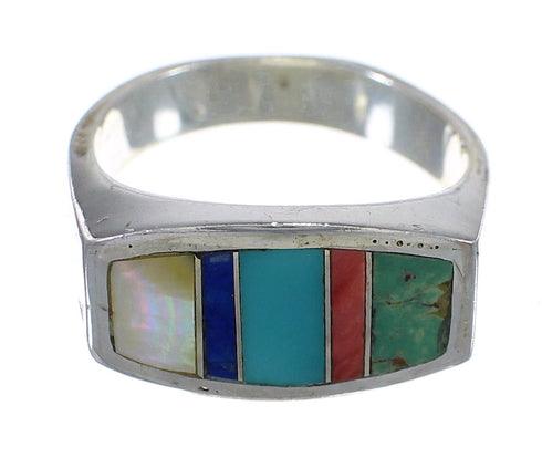 Sterling Silver Southwestern Multicolor Inlay Ring Size 6-3/4 QX75897