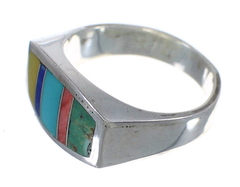 Sterling Silver Southwestern Multicolor Inlay Ring Size 6-3/4 QX75897