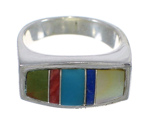 Genuine Sterling Silver Southwest Multicolor Inlay Ring Size 5-3/4 QX75902