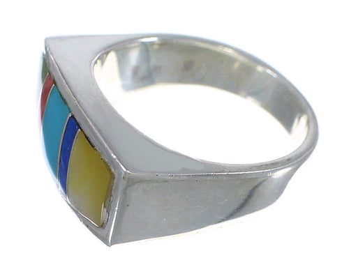 Genuine Sterling Silver Southwest Multicolor Inlay Ring Size 5-3/4 QX75902