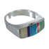 Southwestern Multicolor Inlay Silver Ring Size 7-1/4 QX75905