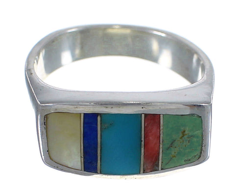 Southwestern Multicolor Inlay Silver Ring Size 7-1/4 QX75905