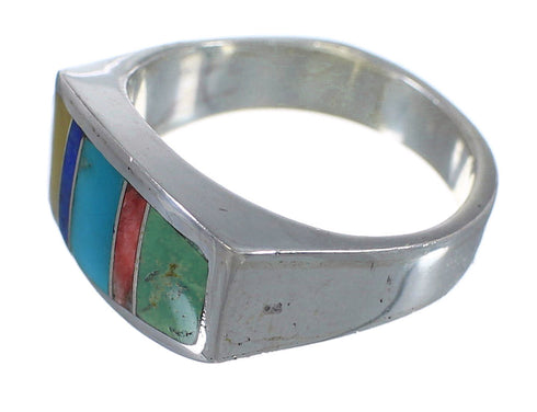 Southwestern Multicolor Inlay Silver Ring Size 7-1/4 QX75905