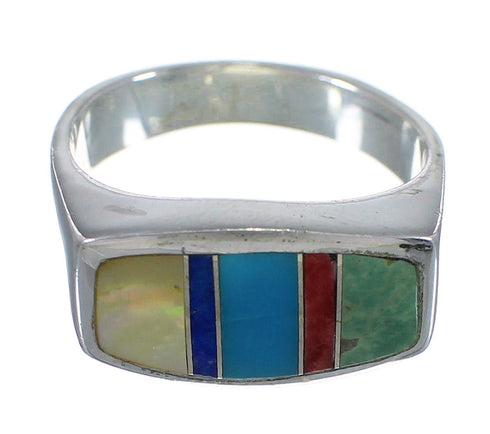 Genuine Sterling Silver Multicolor Inlay Southwestern Ring Size 8-1/4 QX75943