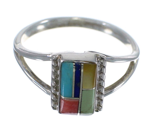 Southwestern Authentic Sterling Silver Multicolor Inlay Jewelry Ring Size 6-1/4 QX75955