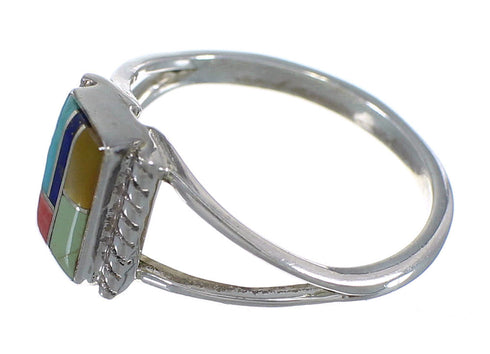 Southwestern Authentic Sterling Silver Multicolor Inlay Jewelry Ring Size 6-1/4 QX75955