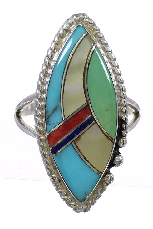 Authentic Sterling Silver Southwest Multicolor Inlay Ring Size 6 QX75705