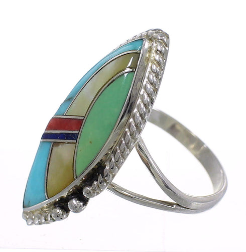 Authentic Sterling Silver Southwest Multicolor Inlay Ring Size 6 QX75705