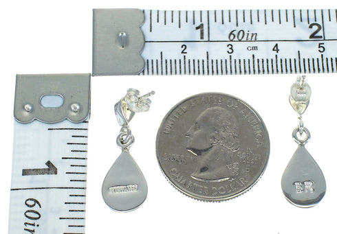 Native American Village Design Multicolor Silver Tear Drop Post Dangle Earrings WX79020