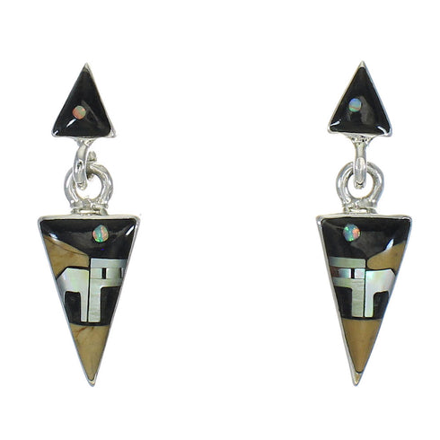 Native American Village Design Silver Multicolor Post Dangle Earrings WX79040
