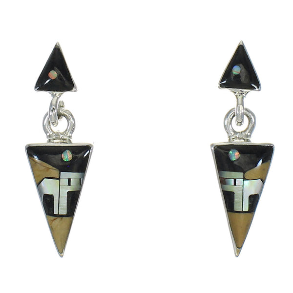 Native American Village Design Silver Multicolor Post Dangle Earrings WX79040
