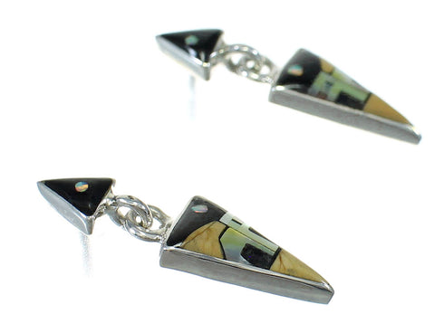Native American Village Design Silver Multicolor Post Dangle Earrings WX79040