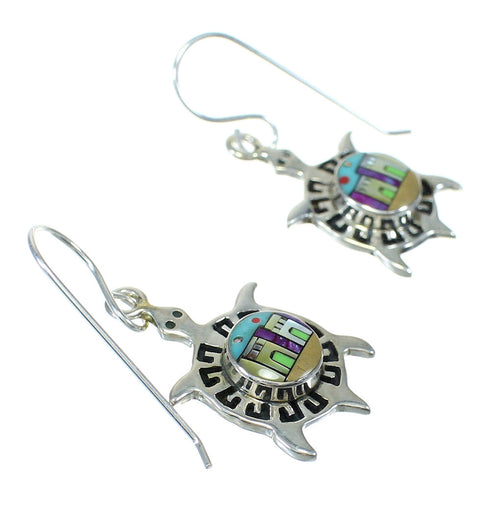Native American Village Design Multicolor Turtle Silver Water Wave Hook Dangle Earrings WX79060