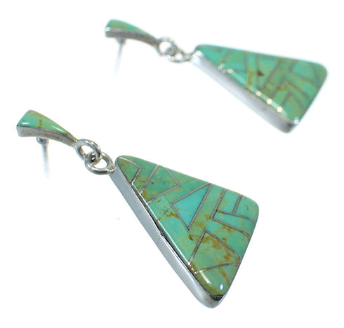 Genuine Sterling Silver Turquoise Inlay Southwest Post Dangle Earrings QX78729