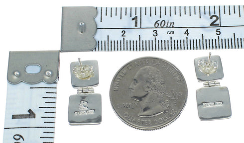 Turquoise Inlay Southwest Genuine Sterling Silver Post Dangle Earrings QX78834