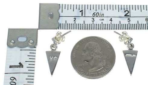 Southwest Authentic Sterling Silver Turquoise Inlay Post Dangle Earrings QX78871