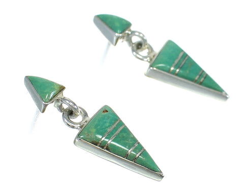 Southwestern Authentic Sterling Silver Turquoise Inlay Post Dangle Earrings QX78872