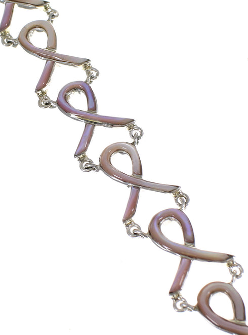 Pink Shell Inlay Sterling Silver Ribbon Link Bracelet VX63491