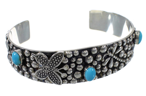 Turquoise Sterling Silver Butterfly Dragonfly Cuff Bracelet VX63751