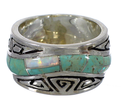 Sterling Silver Southwestern Turquoise Opal Water Wave Ring Size 6-3/4 QX82204