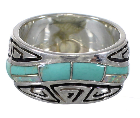 Authentic Sterling Silver Southwest Turquoise Opal Water Wave Ring Size 6-1/4 QX82261