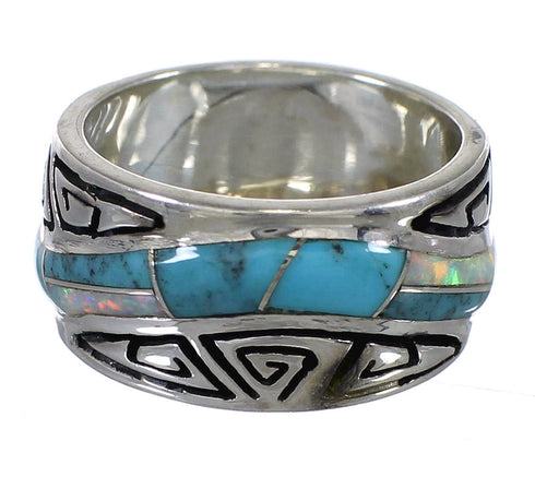 Southwest Silver Turquoise Opal Water Wave Ring Size 5 QX82275