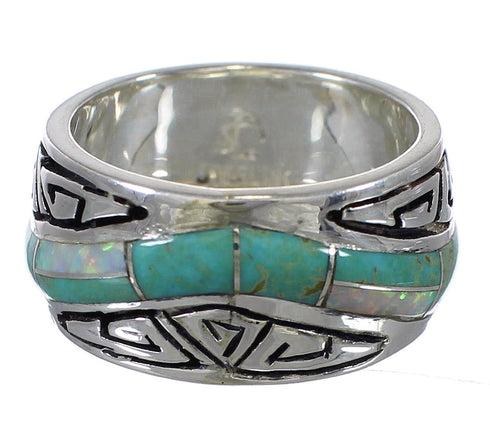 Southwestern Sterling Silver Turquoise Opal Water Wave Ring Size 6-3/4 QX82282