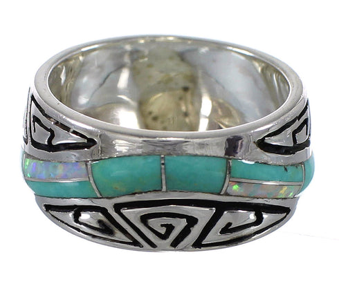 Southwest Turquoise Opal Genuine Sterling Silver Water Wave Ring Size 7-3/4 QX82314