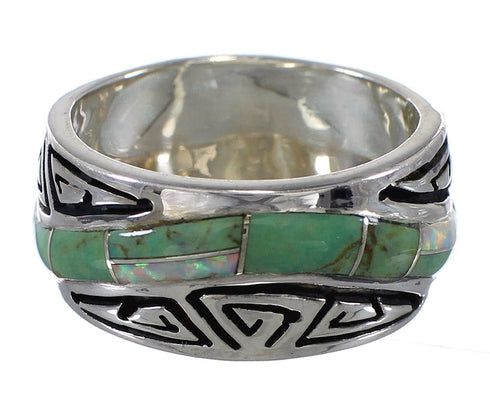 Genuine Sterling Silver Turquoise Opal Southwest Water Wave Ring Size 7-3/4 QX82334