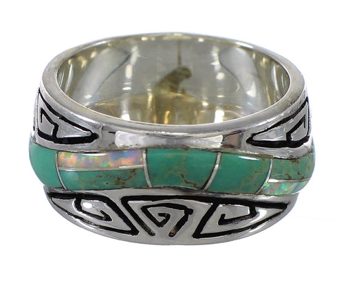 Water Wave Southwest Authentic Sterling Silver Turquoise Opal Ring Size 7-1/4 QX82370