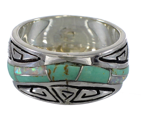 Water Wave Southwest Genuine Sterling Silver Turquoise Opal Ring Size 5-3/4 QX82372
