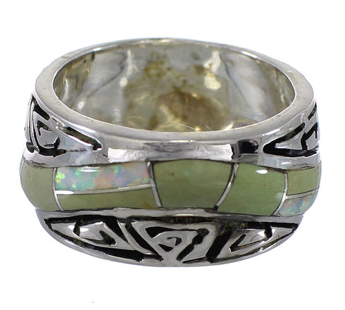 Water Wave Turquoise Opal Southwest Genuine Sterling Silver Ring Size 6-3/4 QX82428
