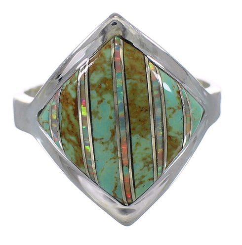 Silver Southwest Turquoise Opal Ring Size 7 QX82438