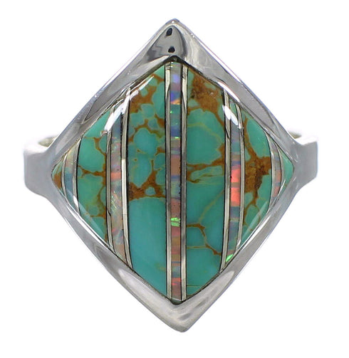 Authentic Sterling Silver Southwestern Turquoise Opal Ring Size 6-1/2 QX82455