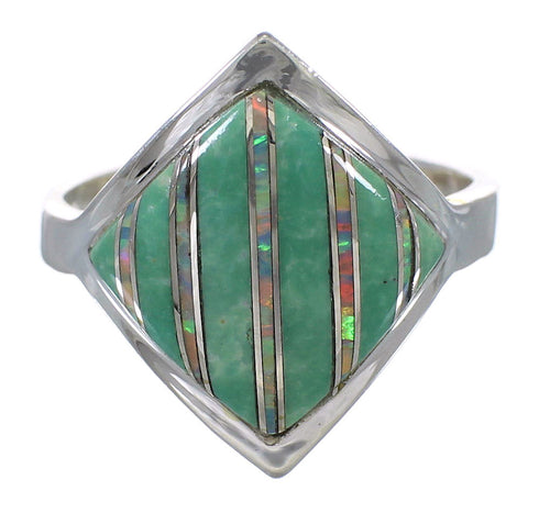 Southwestern Silver Turquoise Opal Ring Size 6 QX82469
