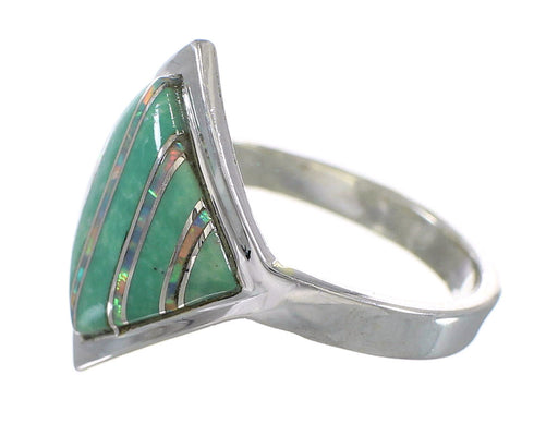 Southwestern Silver Turquoise Opal Ring Size 6 QX82469