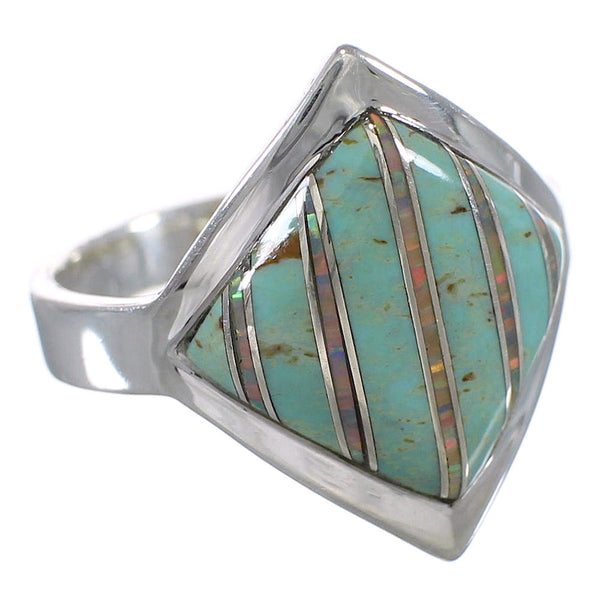 Southwest Turquoise Opal Sterling Silver Ring Size 8 QX82610