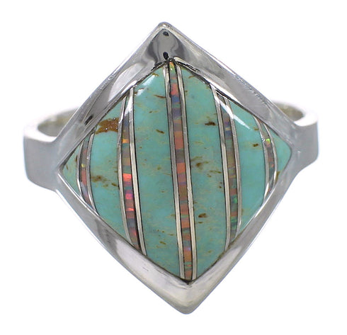 Southwestern Turquoise Opal Silver Ring Size 6-1/4 QX82609