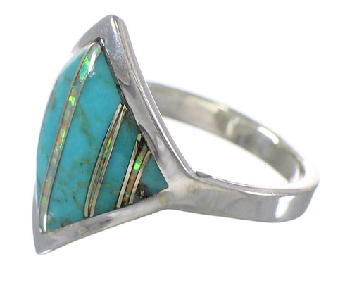 Sterling Silver Turquoise Opal Southwestern Ring Size 8 QX82635