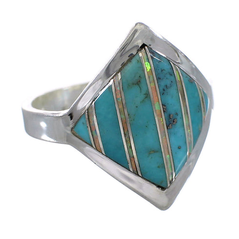 Genuine Sterling Silver Southwestern Turquoise Opal Inlay Ring Size 8-1/2 QX82692