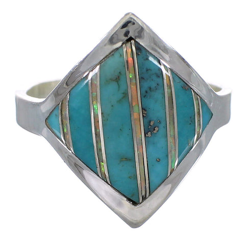 Silver Southwest Turquoise Opal Inlay Ring Size 5-3/4 QX82679
