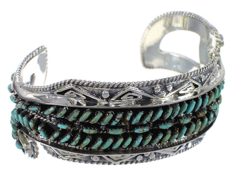 Sterling Silver Turquoise Needlepoint Water Waves Heavy Cuff Bracelet VX63515