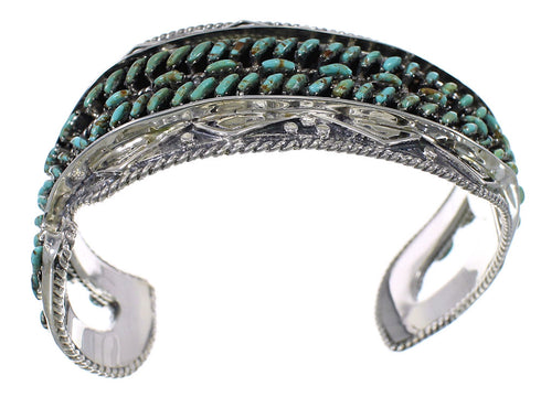 Sterling Silver Turquoise Needlepoint Water Waves Heavy Cuff Bracelet VX63515