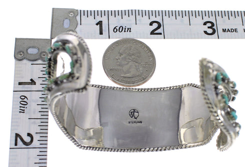 Sterling Silver Turquoise Needlepoint Water Waves Heavy Cuff Bracelet VX63515