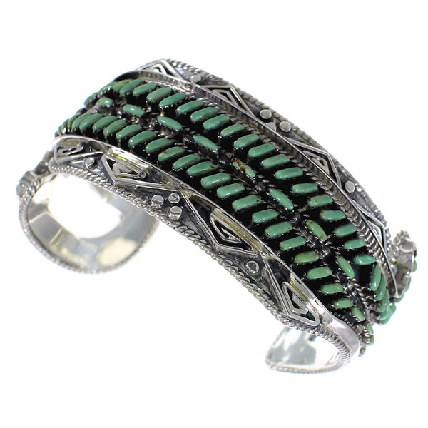 Genuine Sterling Silver Turquoise Needlepoint Water Waves Heavy Cuff Bracelet VX63516