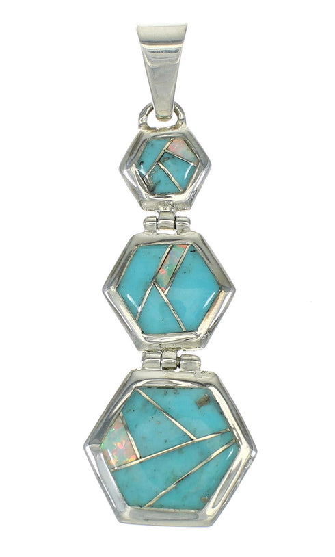 Genuine Sterling Silver Turquoise And Opal Southwest Pendant MX63846
