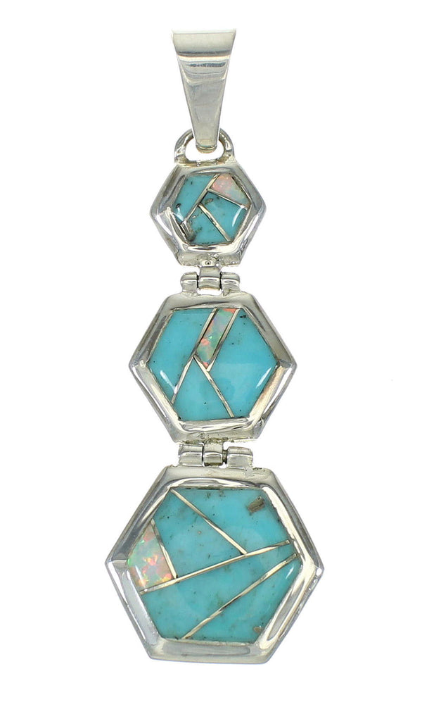 Genuine Sterling Silver Turquoise And Opal Southwest Pendant MX63846